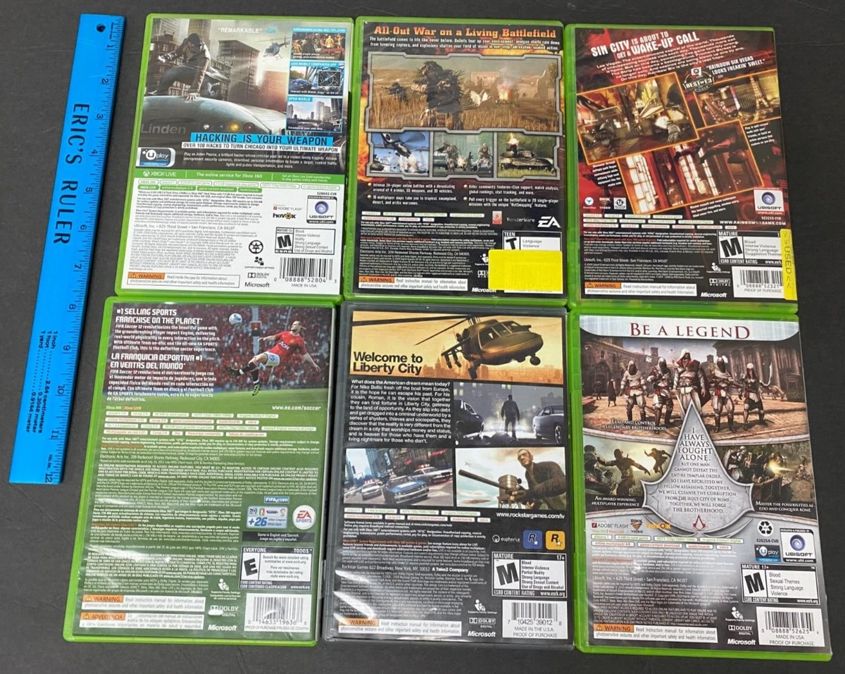 MICROSOFT XBOX 360 VIDEO GAME LOT (6) ASSASSINS CREED/GRAND THEFT AUTO (NM)