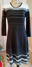 Nine West Sweater Dress Womens Size Small White Black Tiered 3/4 Sleeve Knit
