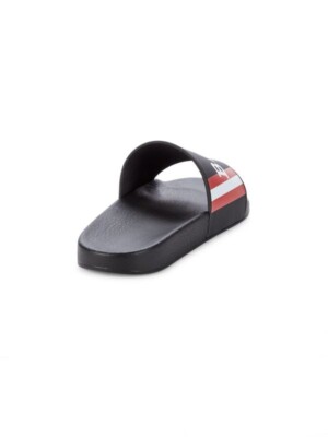 NIB BALLY SIMON BLACK RUBBER RED WHITE WEB LOGO SANDALS POOL  display picture 3