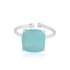 Prong Set Aqua Chalcedony Gemstone 925 Sterling Fine Silver Ring Jewelry