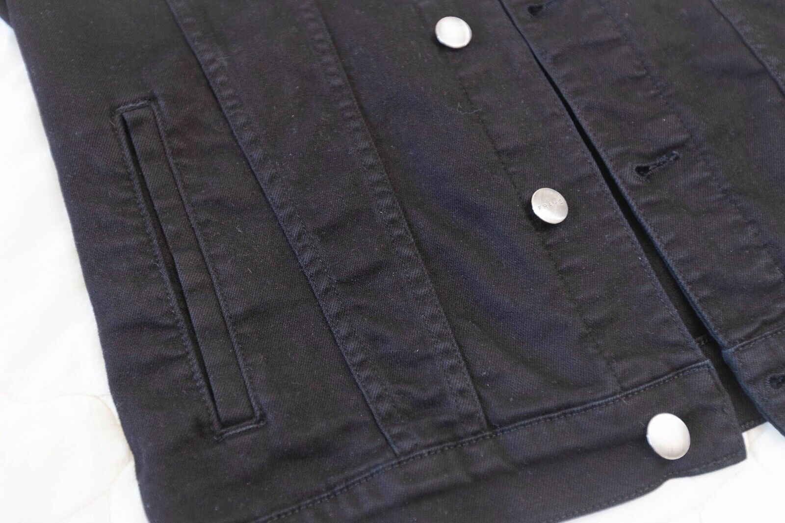 FRAME Black Denim Jacket with silver buttons Size… - image 8