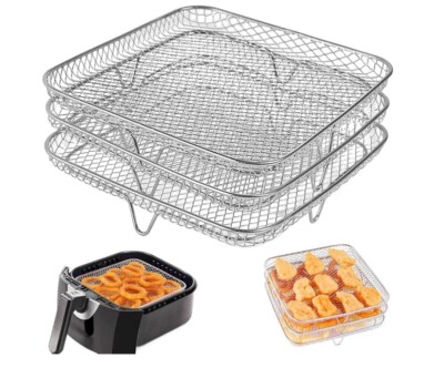 8 Zoll Air Fryer Rack Quadratisch 3 Stapelbare Racks Edelstahl Dörrautomat Rack