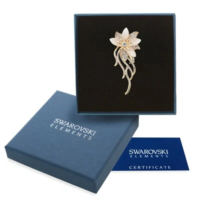 GIFT FOR LOVE Spilla donna oro rosa Swarovski Elements originale G4Lov Cometa madreperla Fiore