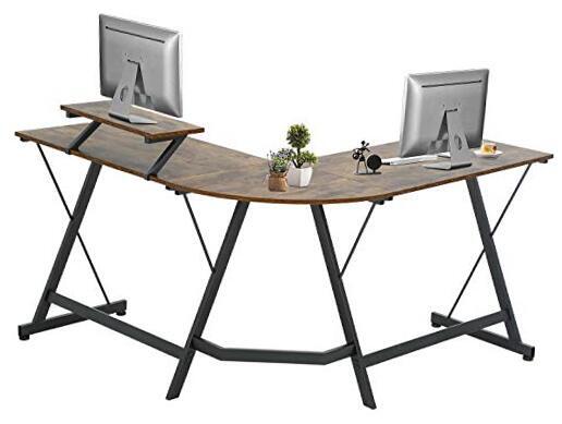 Computer Desk, 51 Inchs L Shaped Desk with Large Monitor Stand Home Vintage-image