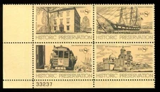 US Plate Block MNH # 1440-1443  8c Historic Preservation   , PB1442-37