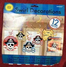PIRATE Shiny Hanging SWIRL DECORATIONS 12pc Birthday Party Supplies