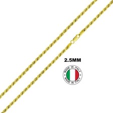 2.5mm 14K Real Gold Rope 925 Solid Silver Chain Bracelet Diamond Cut