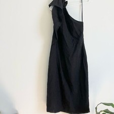 Banana Republic One Shoulder w Ribbon Black Lace Dress Knee Length Lined LBD 0