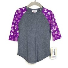 LuLaRoe Kids Unisex Sloan T-Shirt 3/4 Sleeve NWT Pink/Purple/Gray Floral XS