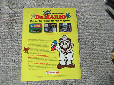original 11- 8.5''  DR MARIO NINTENDO VS SYSTEM  arcade video game  AD FLYER    