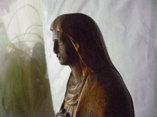 VINTAGE HAND CARVED OAK WOOD ST MARY CATHOLIC ALTAR STATUE XIX CENTURY - Picture 3 of 9