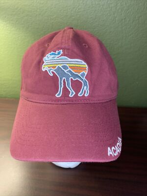 Bar Harbor, Maine Sunset Moose Acadia hook & loop adjustable dark crimson hat