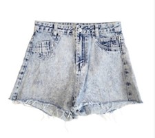 Shein Blue Denim Acid Wash Shorts High Rise Raw Hem Women s Size Small