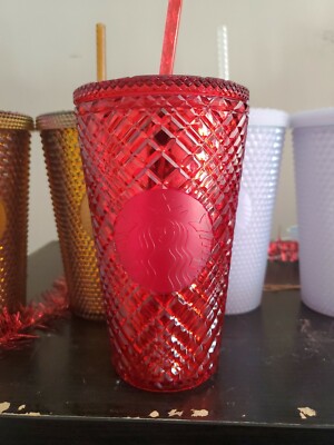 Starbucks 2021 Ruby Red Jeweled Studded Christmas Holiday Ornament Tumbler 16oz