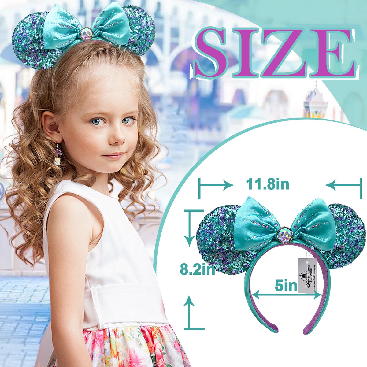 Disney Parks WDW Teal Velvet Chevron & Aqua Glitter Bow Ear Headband aqua-ears-110025-1200x900.jpg main image 4