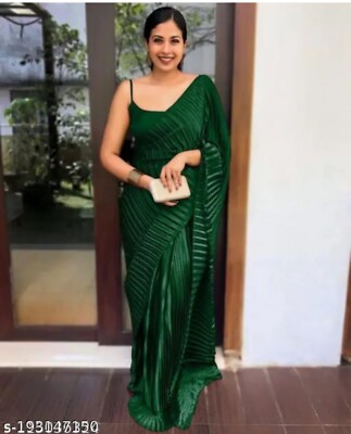 Designer Party Wear Saree Stain Fabric Green Colour Crush Saree  For Women