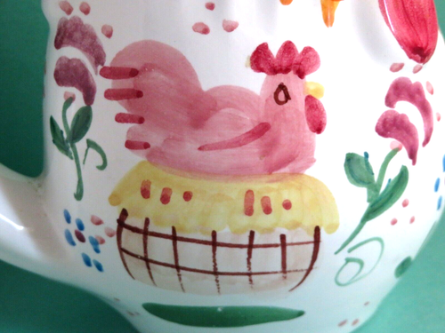 Vtg SIGMA TASTE SELLER Hand Painted Rooster Ceramic Pitcher w/Hen on Nest Italy - Picture 4 of 13