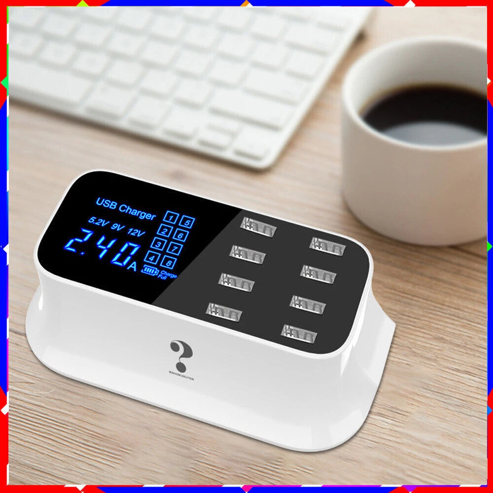 40W 5V/8A Multi-Port USB Hub with AC Adapter for Desktop & Travel Charging