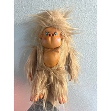 Vintage Monkey Orangutan Russ Plush Shaggy Tan Fur Vinyl Face Blue Eyes