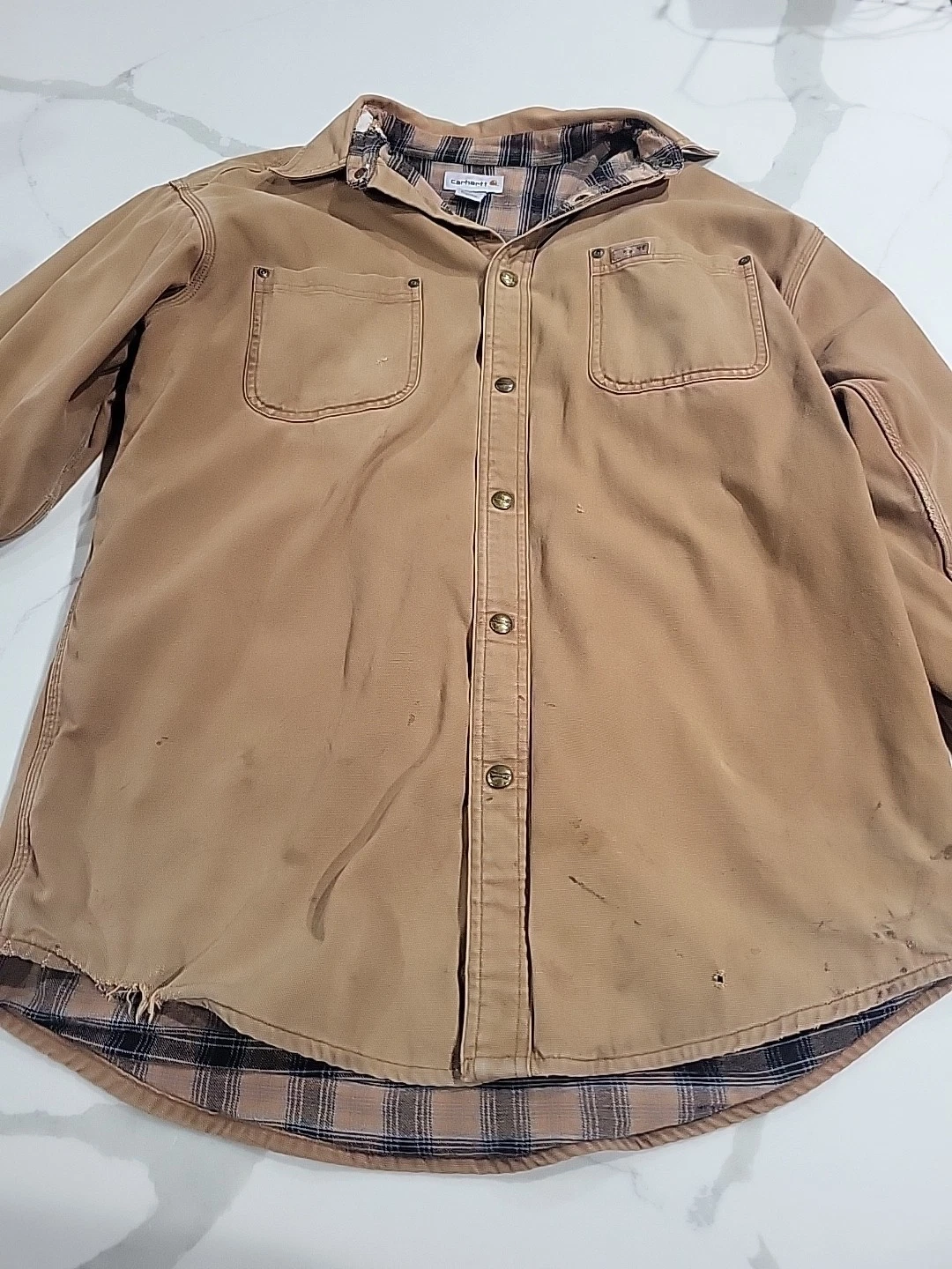 Carhartt Distressed Brown Flannel Lined Unisex Jacket Size Adult Large