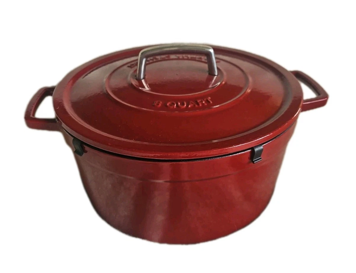 Martha Stewart Round 8 Quart Cranberry Red Enamel Cast Iron Dutch Oven