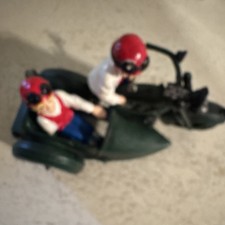 Vintage Cast Iron Toy Motorcycle with Sidecar, Driver  Passenger Figures