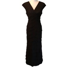 Adrianna Papell Occasions Size 4 Black Formal Layered Ruffled Maxi Dress