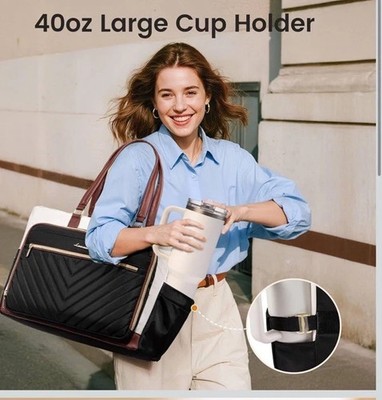 LOVEVOOK Teacher Tote Bag for Women Work, Travel Laptop Bag w/ Large Cup Holder
