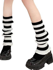 Women'S Y2K Black and White Striped Flared Leg Warmers - Fashion Knit 80S over K