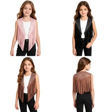 Girls Costume Jacket Vest Halloween Outfit Show Tops T-shirt Cowgirl Stage