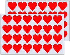 1200 Pack, 1" Red Heart Stickers Labels - 50 Sheets