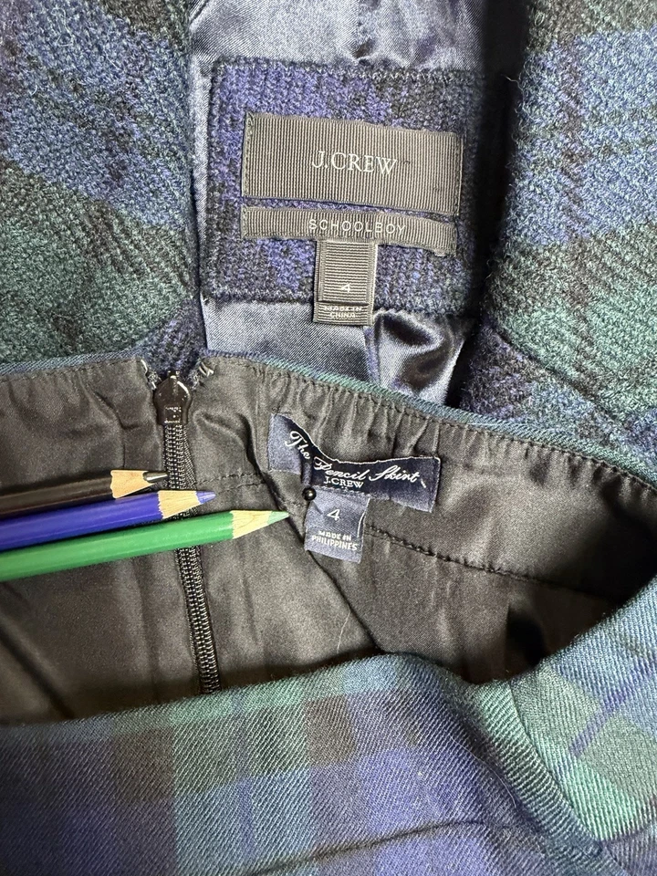 NEW J Crew Skirt Suit Size 4 Two Piece Set Black Watch Tartan Wool Pockets EXEC - Image 2 of 4
