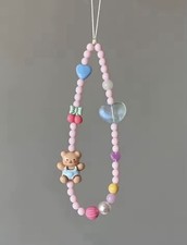 Phone Strap Charm Beaded Pink Teddy Bear Multicolor