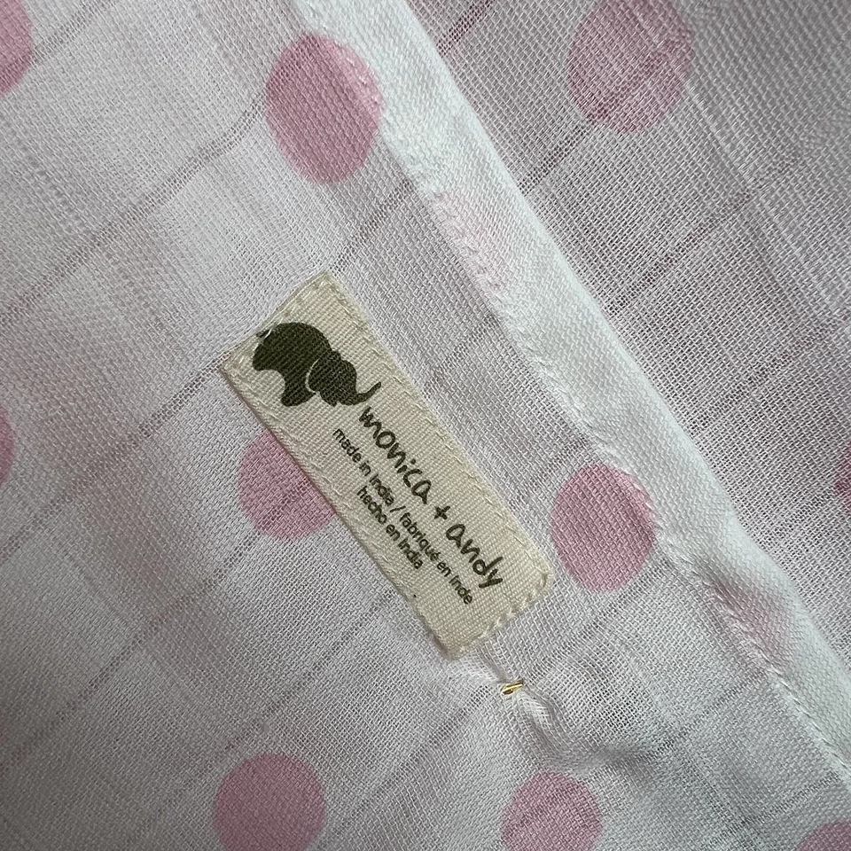 Novo com etiquetas Monica + Andy 100% algodão orgânico estampa de ponto rosa cobertores de bebê conjunto de 3 NOVO - Imagem 3 de 4