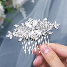 Crystal Bride Wedding Hair Comb Silver Flower Bridal Headpieces Leaf Hair Pieces