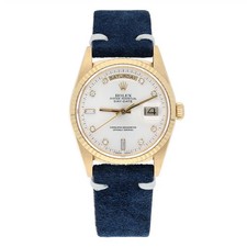 Rolex Day-Date 36 18238 18K Yellow Gold Watch Fluted Bezel Silver Diamond Face