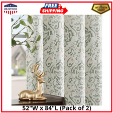 Sage Floral Damask Blackout Curtains 84 Inches 52W x 84L Pack of 2 Green