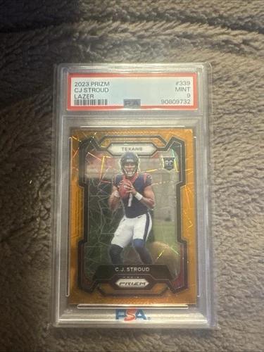CJ STROUD 2023 Panini Prizm Orange Lazer Prizm Rookie RC Card #339  PSA 9