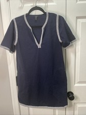 J. Crew Navy Blue Short Sleeve Casual Cotton Knit Mini Shift Dress Size Small
