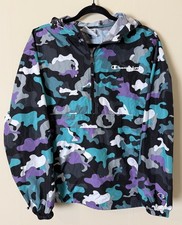 Champion Women's 1/2 Zip Packable Windbreaker Hooded Purple Black Camo Small