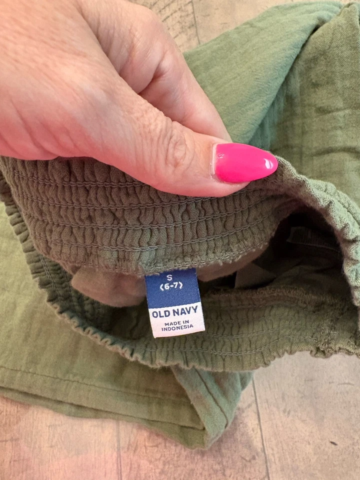 Pantalones Old Navy Niñas 6/7 Pierna Ancha Mezcla Lino Oliva, Elástico Cintura Alta Nuevos sin Etiquetas Foto 4 de 4