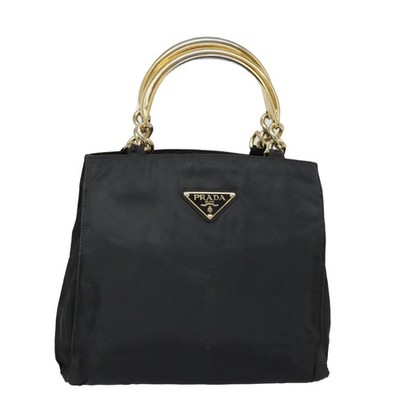 PRADA Hand Bag Nylon Black Gold Auth 90752 | eBay