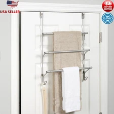 Over-the-Door 3-Tier Towel Rack 2 Hooks Tool-Free Installation Satin Nickel New