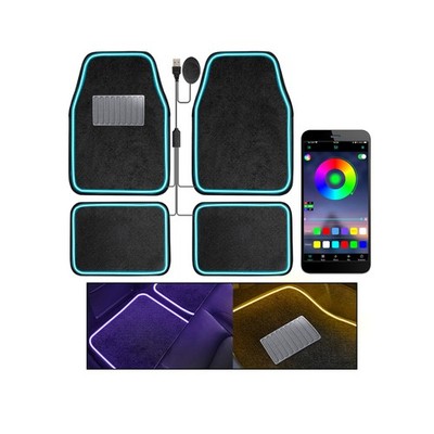 Soft Car Floor Mats with Led Strip Light, App Control Leather Interior Car Li...
