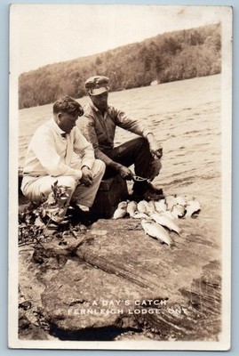 Ontario Canada Postcard A Day's Catch Fernleigh Lodge c1930's Posted RPPC Photo