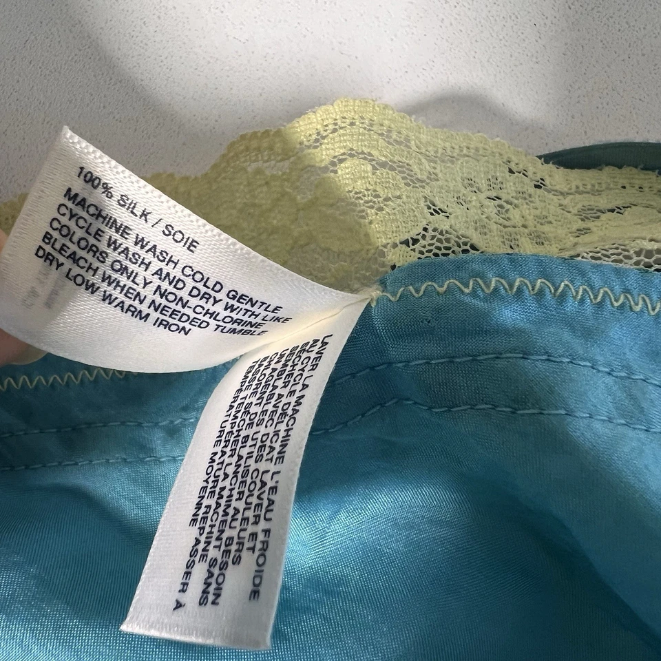 Y2K Gap Camisole Womens S 100% Silk Blue Cropped Lace Trim Forest Fairy - Image 4 of 4