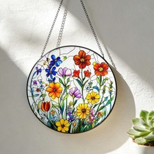 Wildflower Stained Glass Suncatcher,Flower Window Hanging, Gift for Mom,Decor