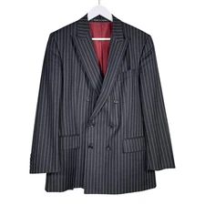 Austin Reed Wool Suit Jacket Blazer UK42S Grey Pinstripe Double Breasted Bespoke