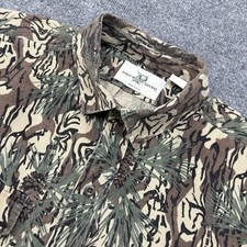 Chaqueta Camisa Natural Vintage Madera de Pino Hombres 2XL Camuflaje Botón Gamuza Caza Años 90