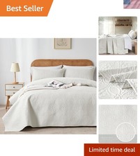 King/Cal King Quilt Set Cream, Microfiber Lightweight Bedspreads, Ultrasonic ...